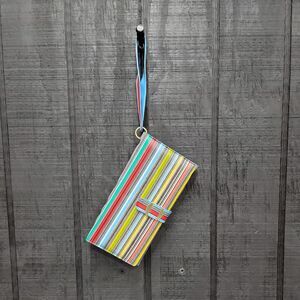 VTG Vinyl Colorful Wallet Clutch Striped Wrist Strap Pastel Travel MCM 50s 60s
